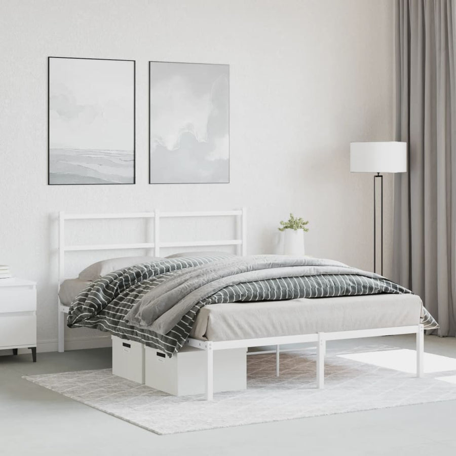 Bedframe Metaal 140 x 190 cm Wit met hoofdbord