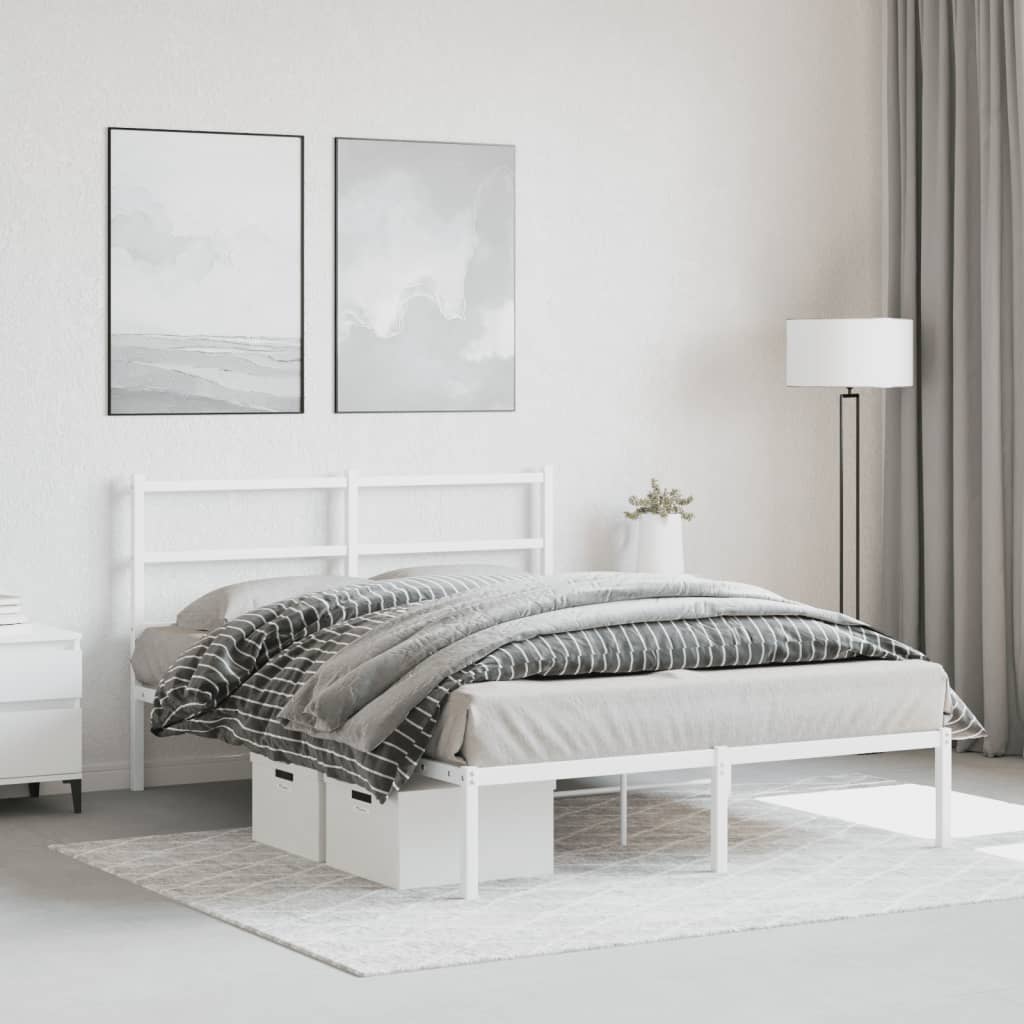 Bedframe Metaal 140 x 200 cm Wit met hoofdbord