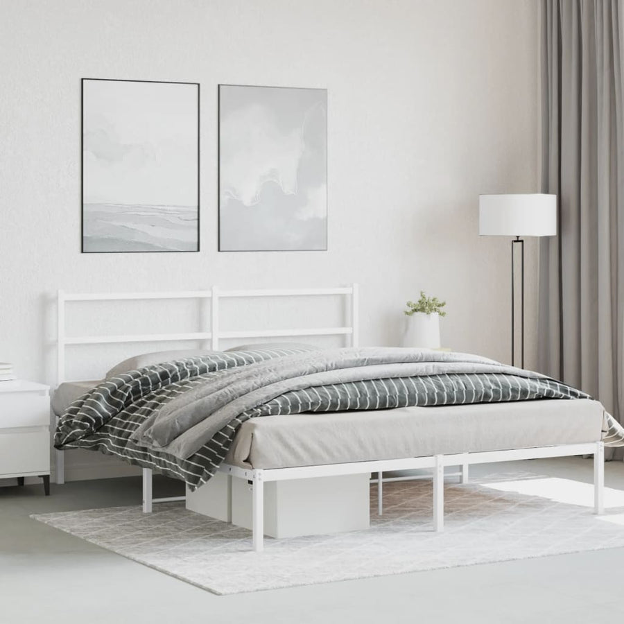 Bedframe Metaal 150 x 200 cm Wit met hoofdbord
