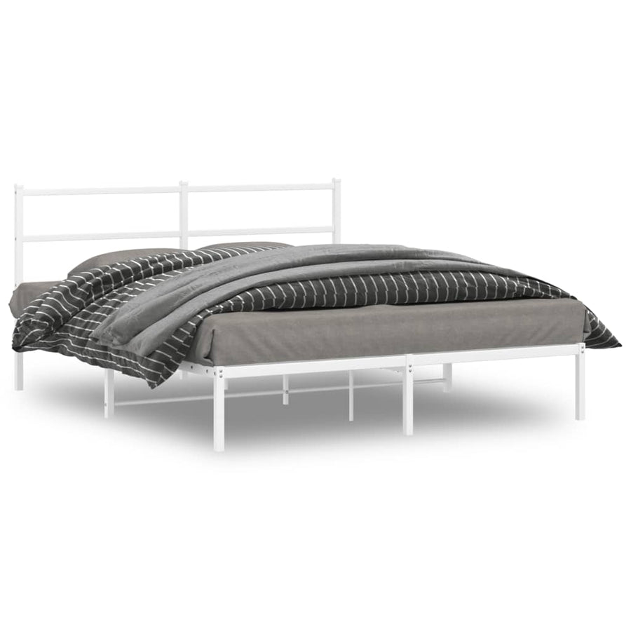Bedframe Metaal 150 x 200 cm Wit met hoofdbord