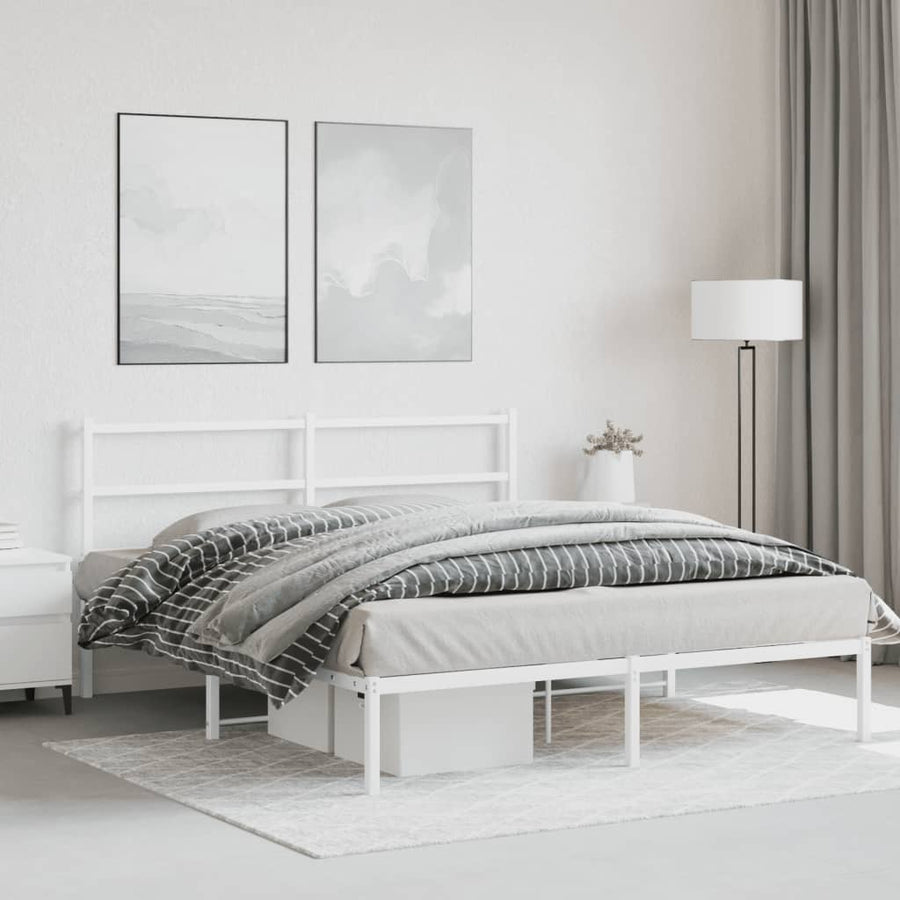 Bedframe met hoofdbord metaal wit 160x200 cm