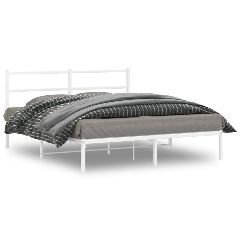Bedframe met hoofdbord metaal wit 160x200 cm