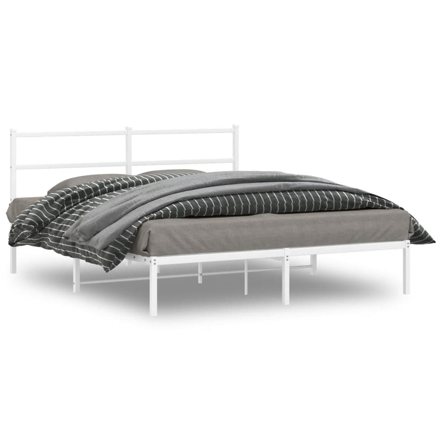 Bedframe met hoofdbord metaal wit 160x200 cm