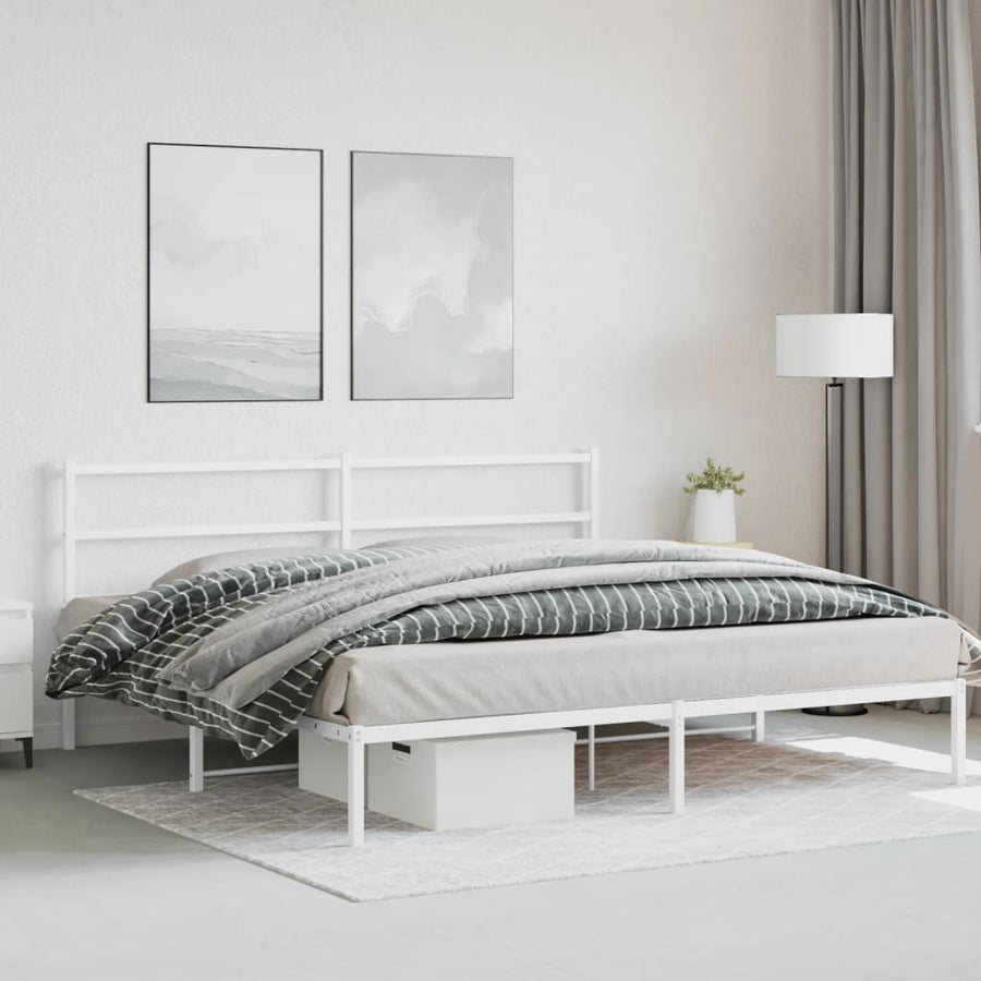 Bedframe Metaal 183 x 213 cm Wit met hoofdbord