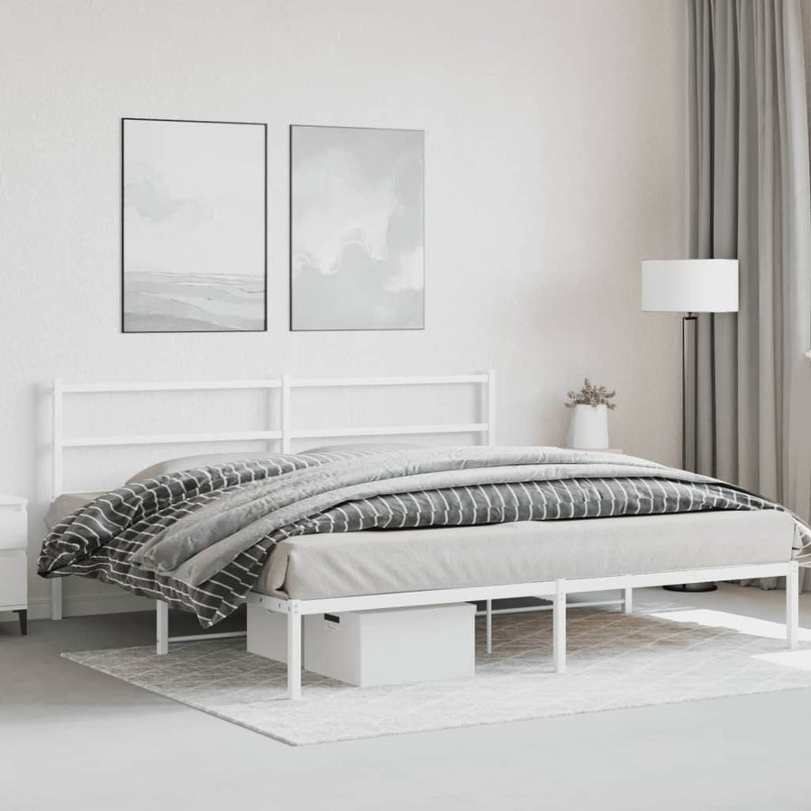 Bedframe Metaal 193 x 203 cm Wit met hoofdbord