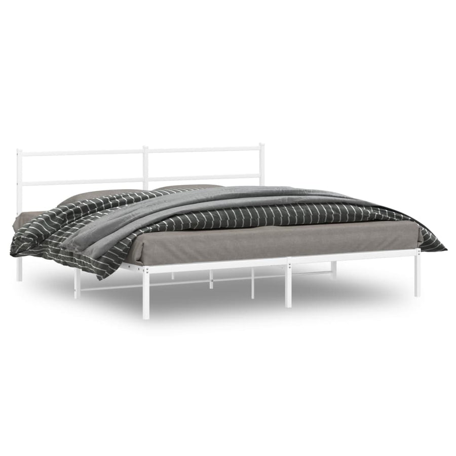 Bedframe Metaal 193 x 203 cm Wit met hoofdbord