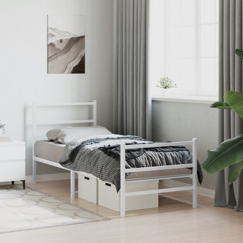 Bedframe Met Hoofd- En Voeteneinde Metaal 75 x 190 cm Wit met hoofdbord & voetbord