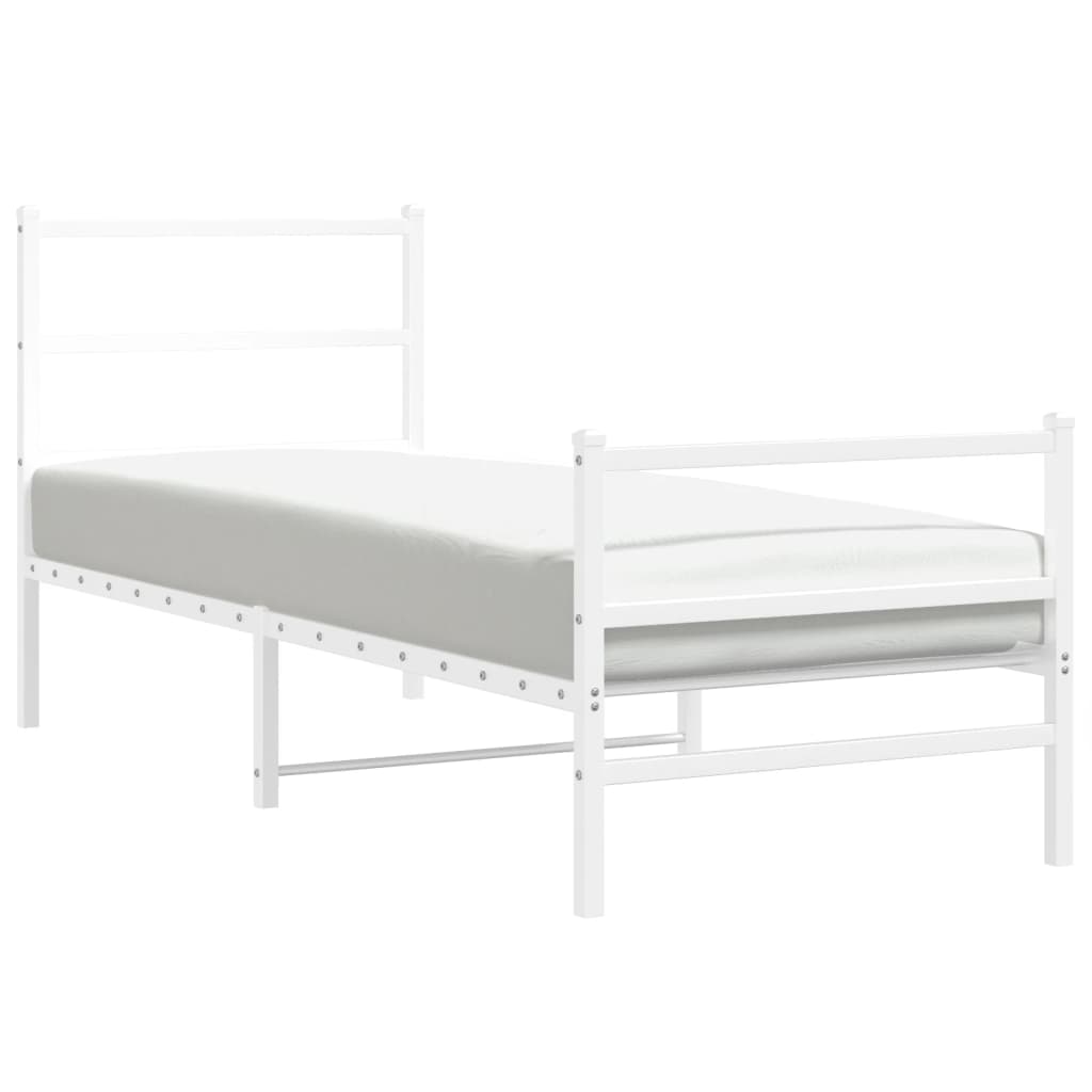 Bedframe Met Hoofd- En Voeteneinde Metaal 75 x 190 cm Wit met hoofdbord & voetbord