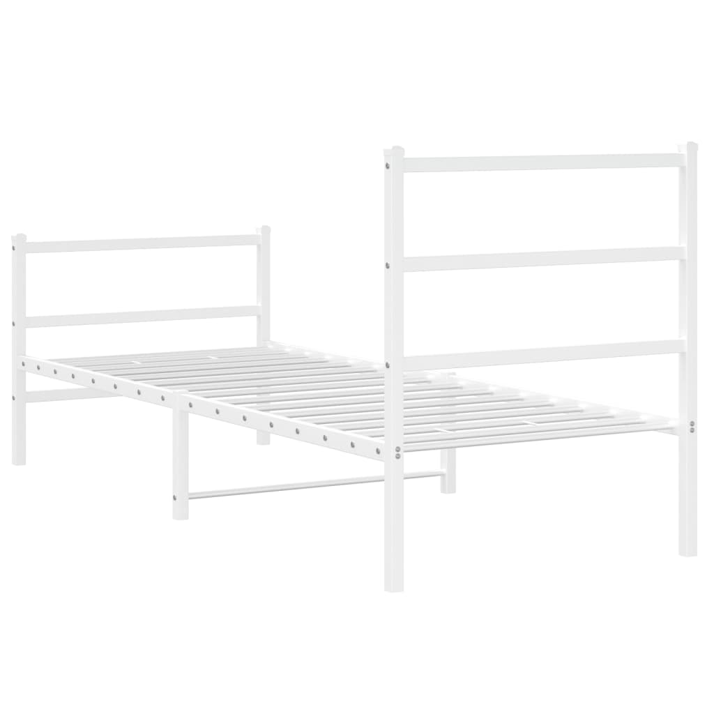 Bedframe Met Hoofd- En Voeteneinde Metaal 75 x 190 cm Wit met hoofdbord & voetbord