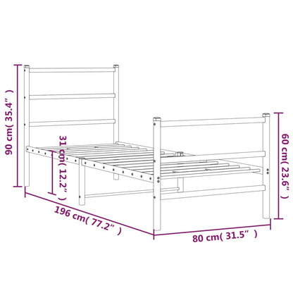 Bedframe Met Hoofd- En Voeteneinde Metaal 75 x 190 cm Wit met hoofdbord & voetbord