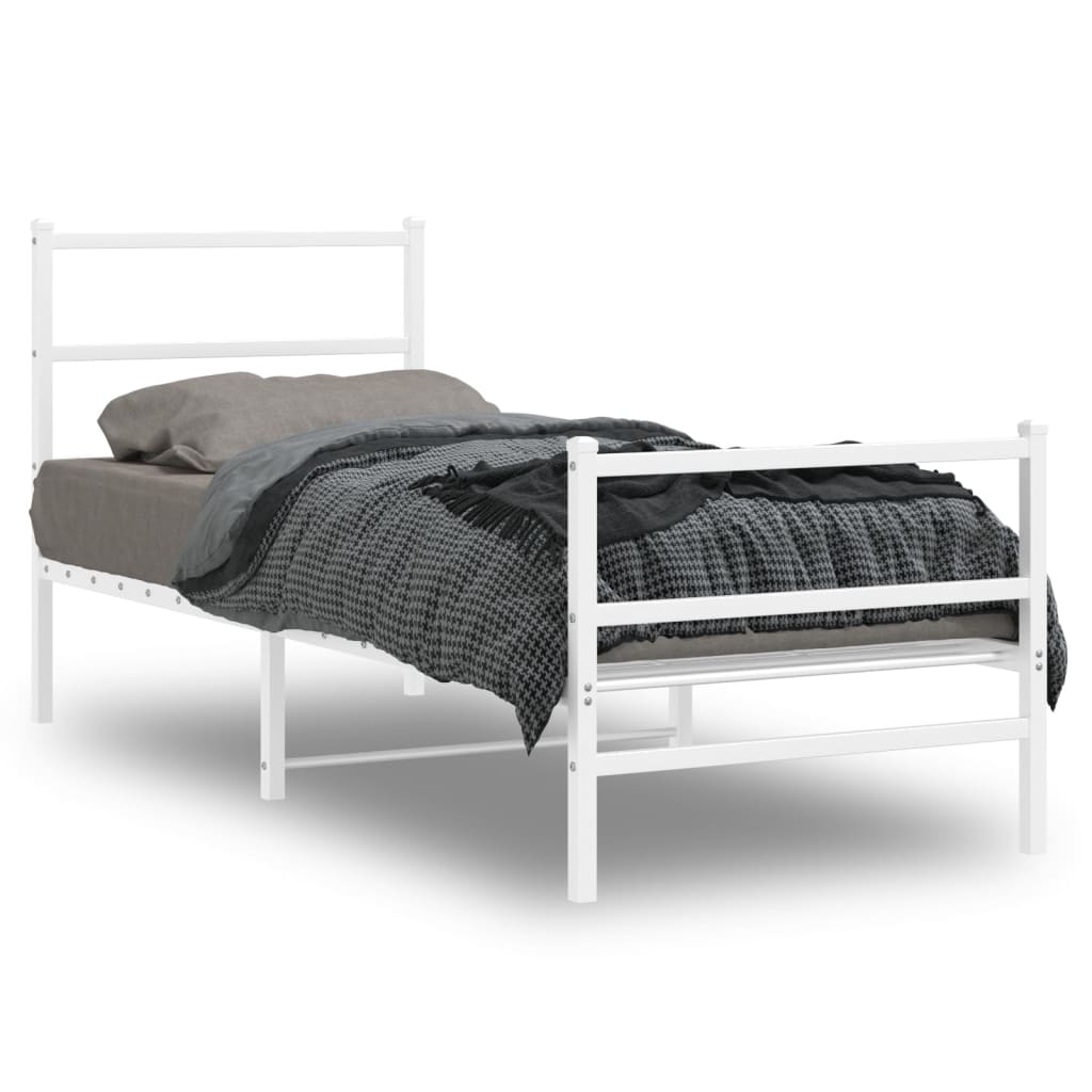 Bedframe Met Hoofd- En Voeteneinde Metaal 75 x 190 cm Wit met hoofdbord & voetbord