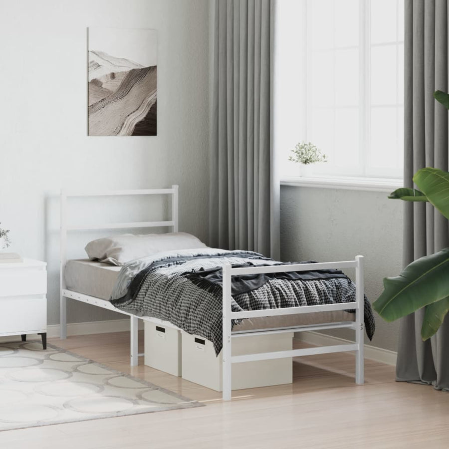 Bedframe Met Hoofd- En Voeteneinde Metaal 80 x 200 cm Wit met hoofdbord & voetbord