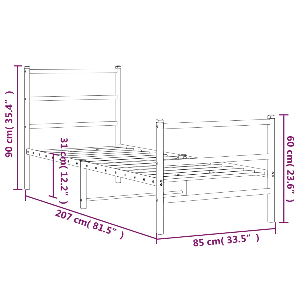 Bedframe Met Hoofd- En Voeteneinde Metaal 80 x 200 cm Wit met hoofdbord & voetbord