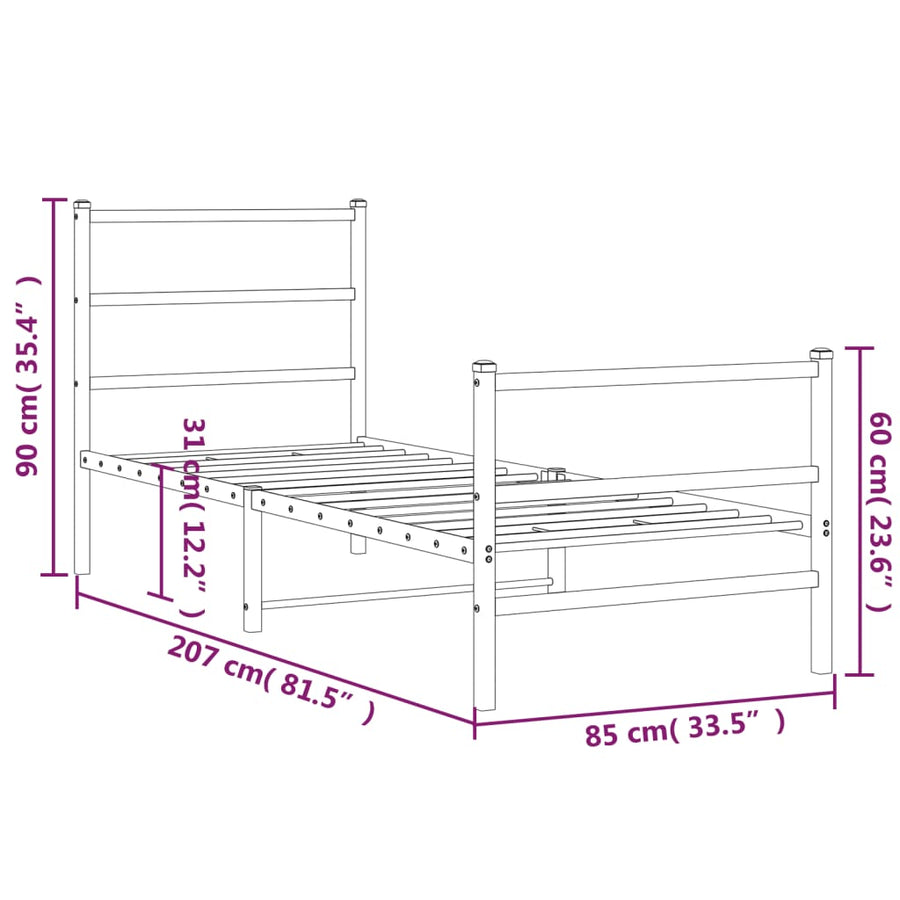 Bedframe Met Hoofd- En Voeteneinde Metaal 80 x 200 cm Wit met hoofdbord & voetbord