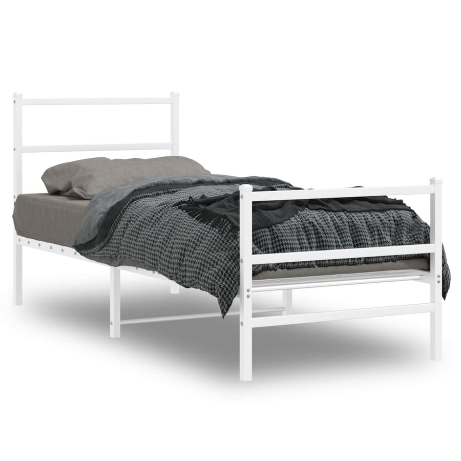 Bedframe Met Hoofd- En Voeteneinde Metaal 80 x 200 cm Wit met hoofdbord & voetbord
