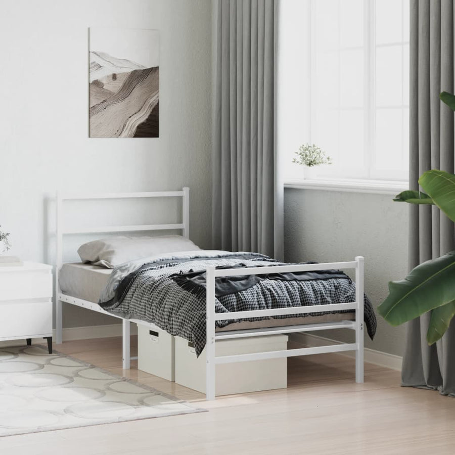 Bedframe Met Hoofd- En Voeteneinde Metaal 90 x 190 cm Wit met hoofdbord & voetbord