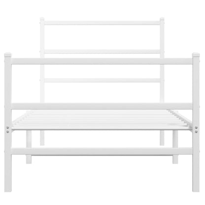 Bedframe Met Hoofd- En Voeteneinde Metaal 90 x 190 cm Wit met hoofdbord & voetbord
