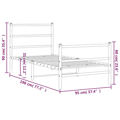 Bedframe Met Hoofd- En Voeteneinde Metaal 90 x 190 cm Wit met hoofdbord & voetbord
