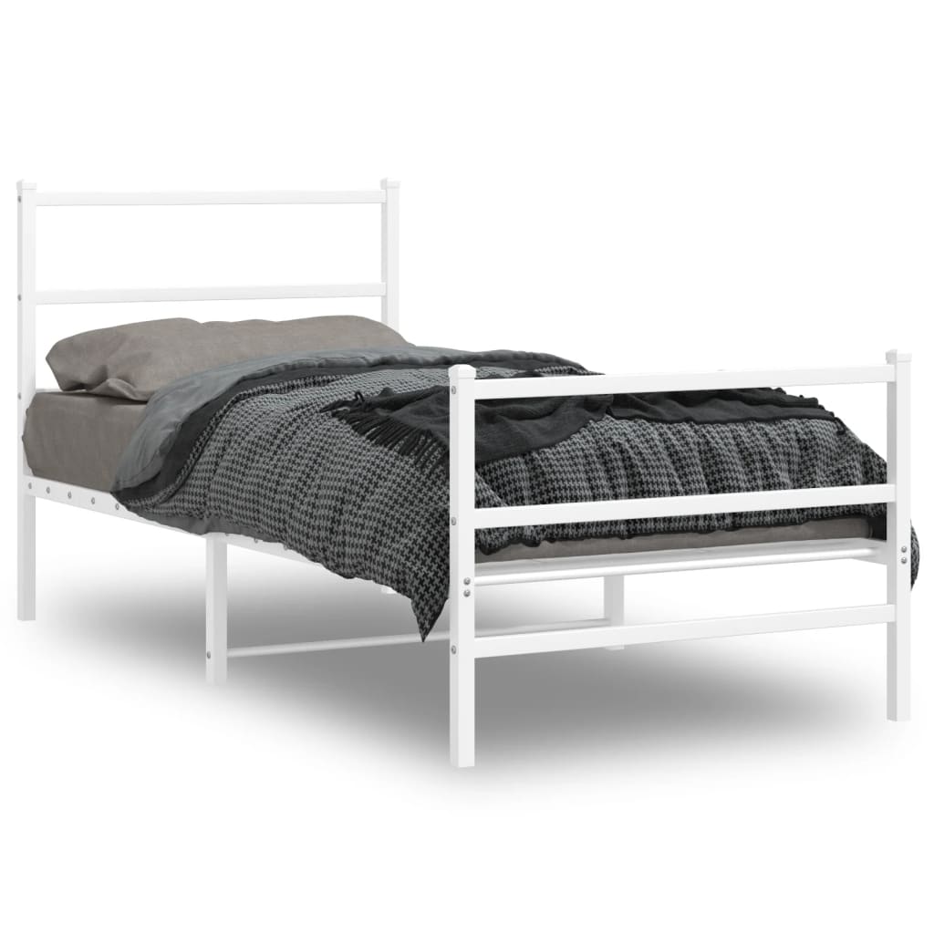 Bedframe Met Hoofd- En Voeteneinde Metaal 90 x 190 cm Wit met hoofdbord & voetbord
