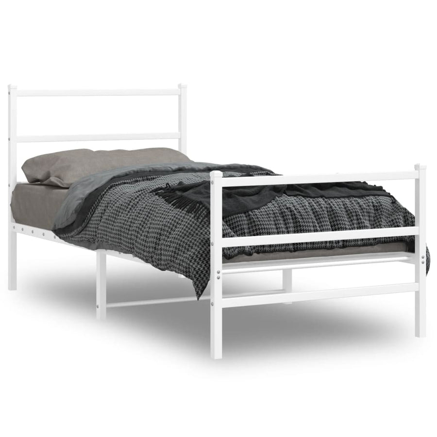 Bedframe Met Hoofd- En Voeteneinde Metaal 90 x 190 cm Wit met hoofdbord & voetbord
