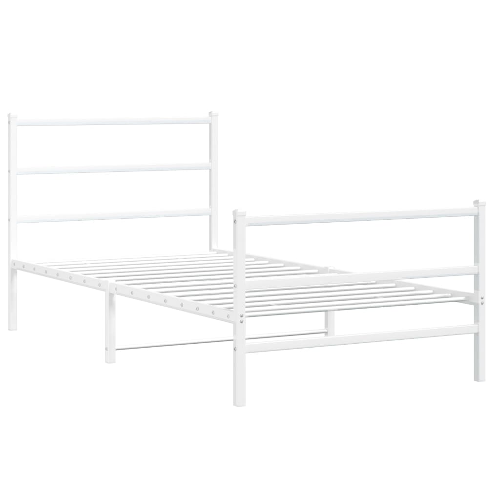 Bedframe Met Hoofd- En Voeteneinde Metaal 100 x 190 cm Wit met hoofdbord & voetbord
