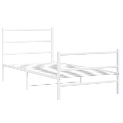 Bedframe Met Hoofd- En Voeteneinde Metaal 100 x 190 cm Wit met hoofdbord & voetbord