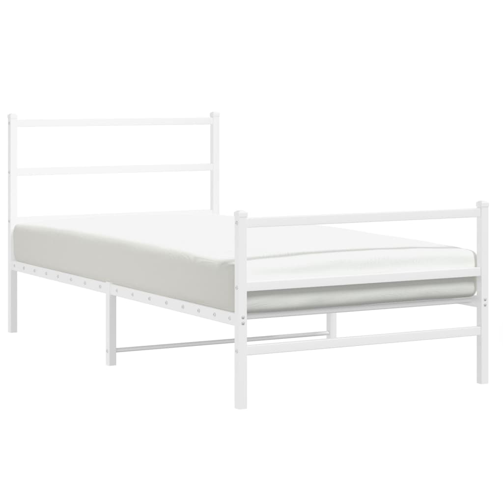 Bedframe Met Hoofd- En Voeteneinde Metaal 100 x 190 cm Wit met hoofdbord & voetbord