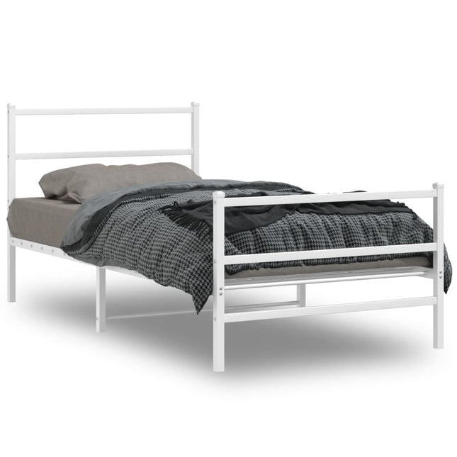 Bedframe Met Hoofd- En Voeteneinde Metaal 100 x 190 cm Wit met hoofdbord & voetbord