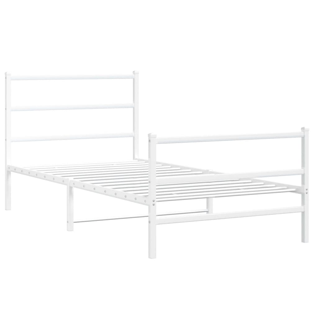 Bedframe Met Hoofd- En Voeteneinde Metaal 100 x 200 cm Wit met hoofdbord & voetbord