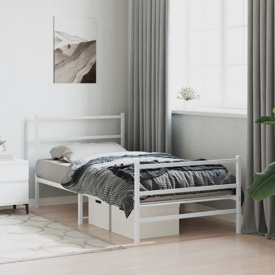 Bedframe Met Hoofd- En Voeteneinde Metaal 100 x 200 cm Wit met hoofdbord & voetbord