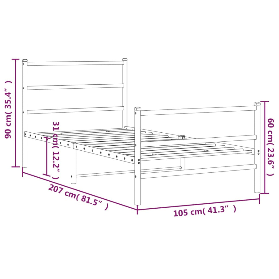 Bedframe Met Hoofd- En Voeteneinde Metaal 100 x 200 cm Wit met hoofdbord & voetbord