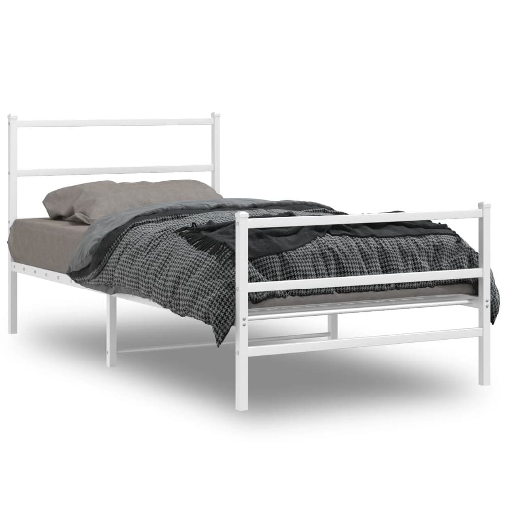 Bedframe Met Hoofd- En Voeteneinde Metaal 107 x 203 cm Wit met hoofdbord & voetbord