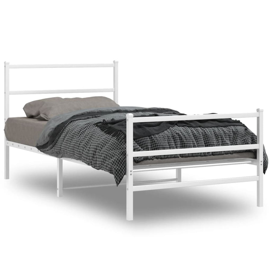 Bedframe Met Hoofd- En Voeteneinde Metaal 107 x 203 cm Wit met hoofdbord & voetbord