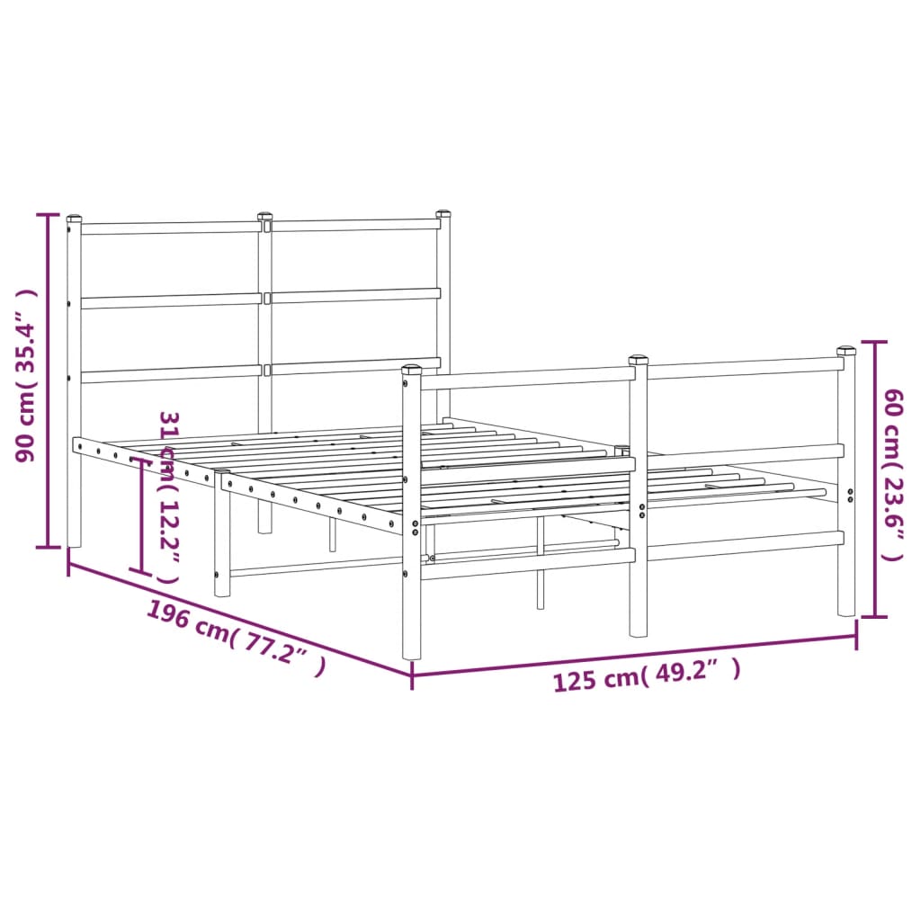 Bedframe Met Hoofd- En Voeteneinde Metaal 120 x 190 cm Wit met hoofdbord & voetbord