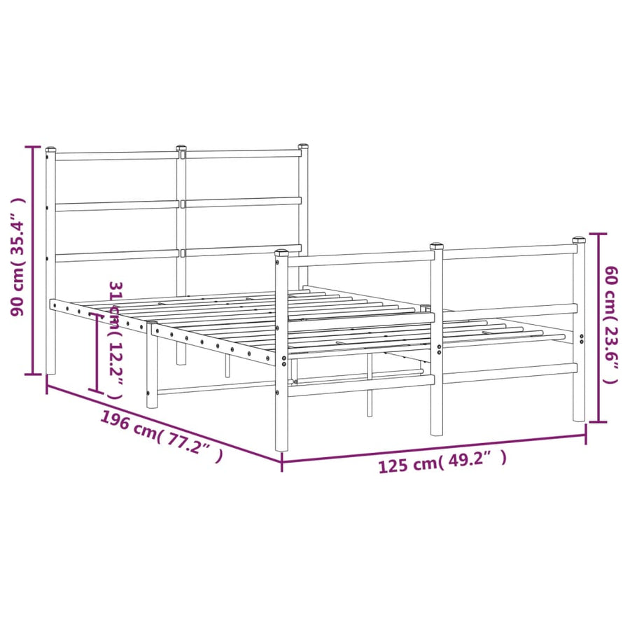 Bedframe Met Hoofd- En Voeteneinde Metaal 120 x 190 cm Wit met hoofdbord & voetbord