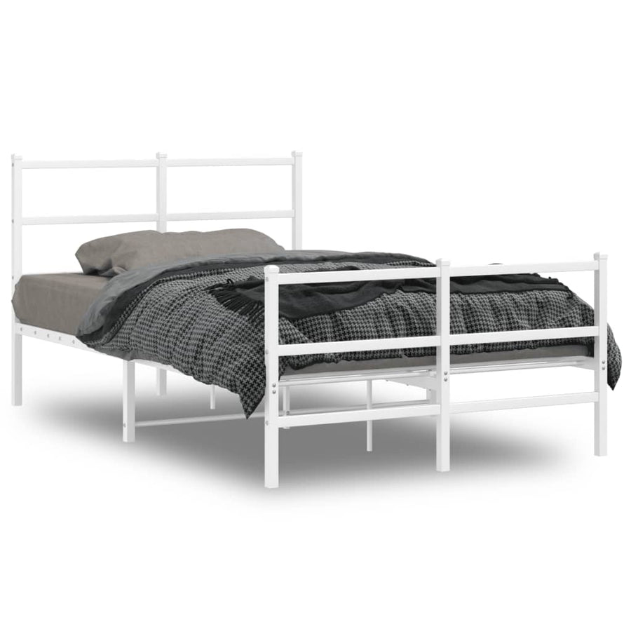 Bedframe Met Hoofd- En Voeteneinde Metaal 120 x 190 cm Wit met hoofdbord & voetbord