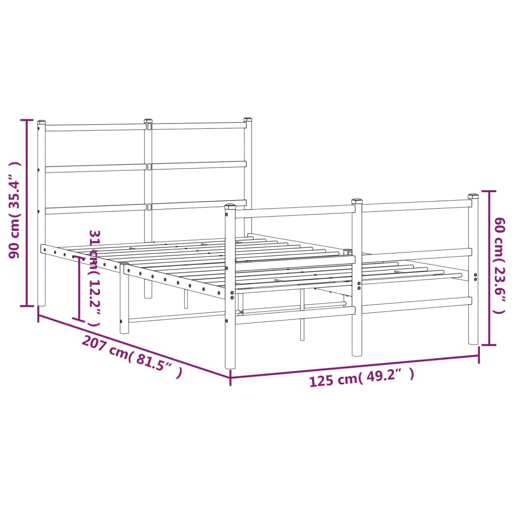 Bedframe Met Hoofd- En Voeteneinde Metaal 120 x 200 cm Wit met hoofdbord & voetbord