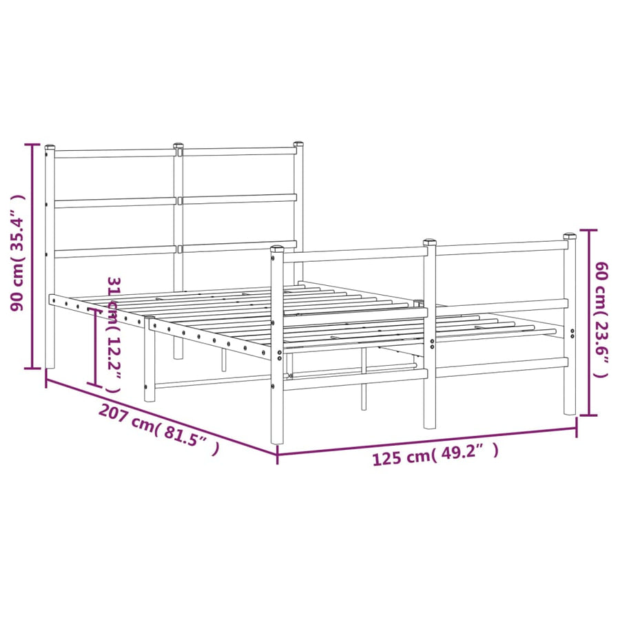 Bedframe Met Hoofd- En Voeteneinde Metaal 120 x 200 cm Wit met hoofdbord & voetbord