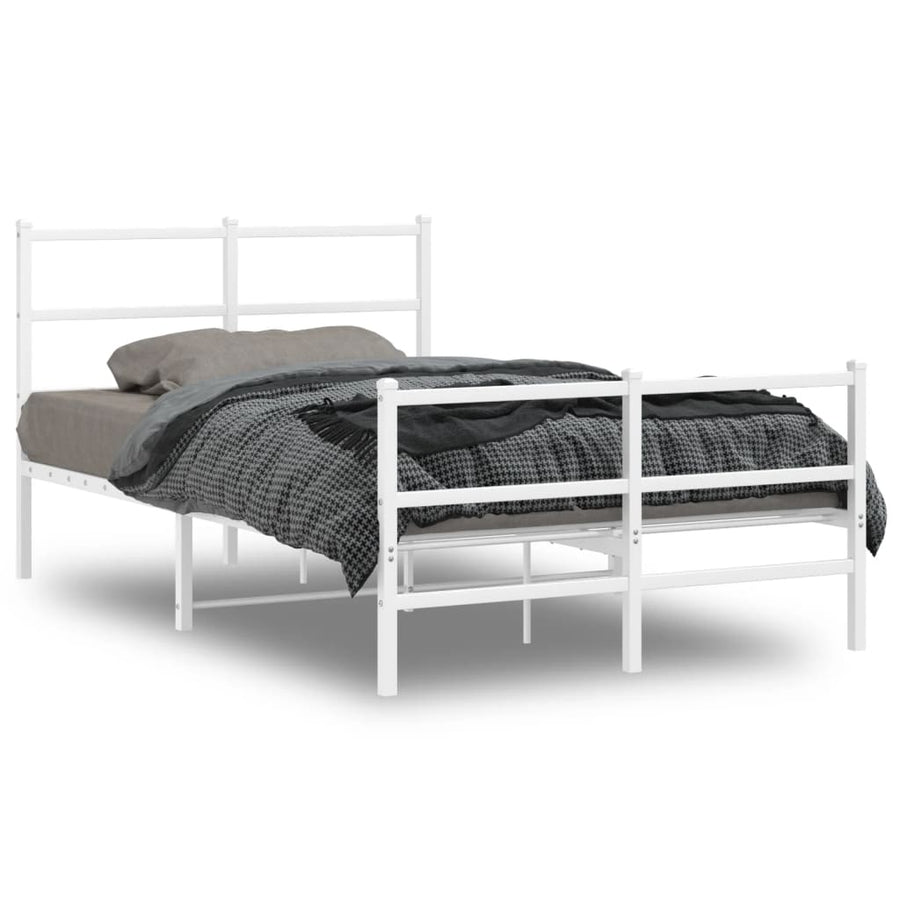 Bedframe Met Hoofd- En Voeteneinde Metaal 120 x 200 cm Wit met hoofdbord & voetbord