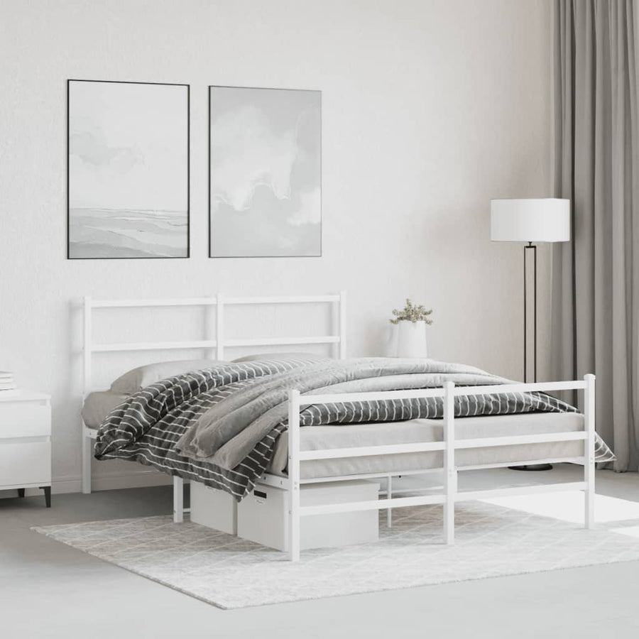 Bedframe Met Hoofd- En Voeteneinde Metaal 135 x 190 cm Wit met hoofdbord & voetbord