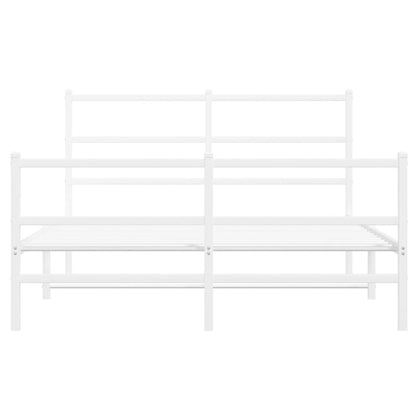 Bedframe Met Hoofd- En Voeteneinde Metaal 135 x 190 cm Wit met hoofdbord & voetbord