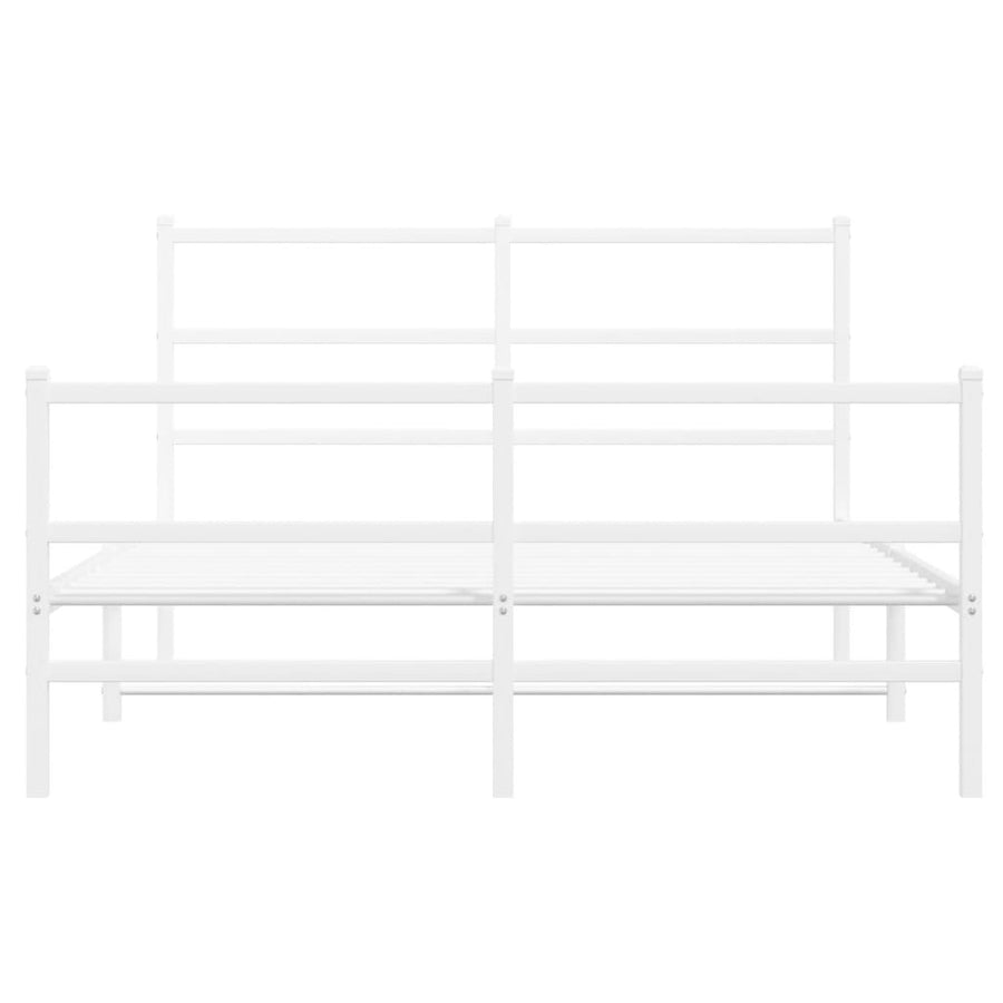 Bedframe Met Hoofd- En Voeteneinde Metaal 135 x 190 cm Wit met hoofdbord & voetbord