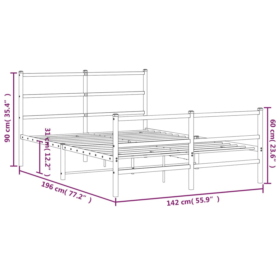 Bedframe Met Hoofd- En Voeteneinde Metaal 135 x 190 cm Wit met hoofdbord & voetbord