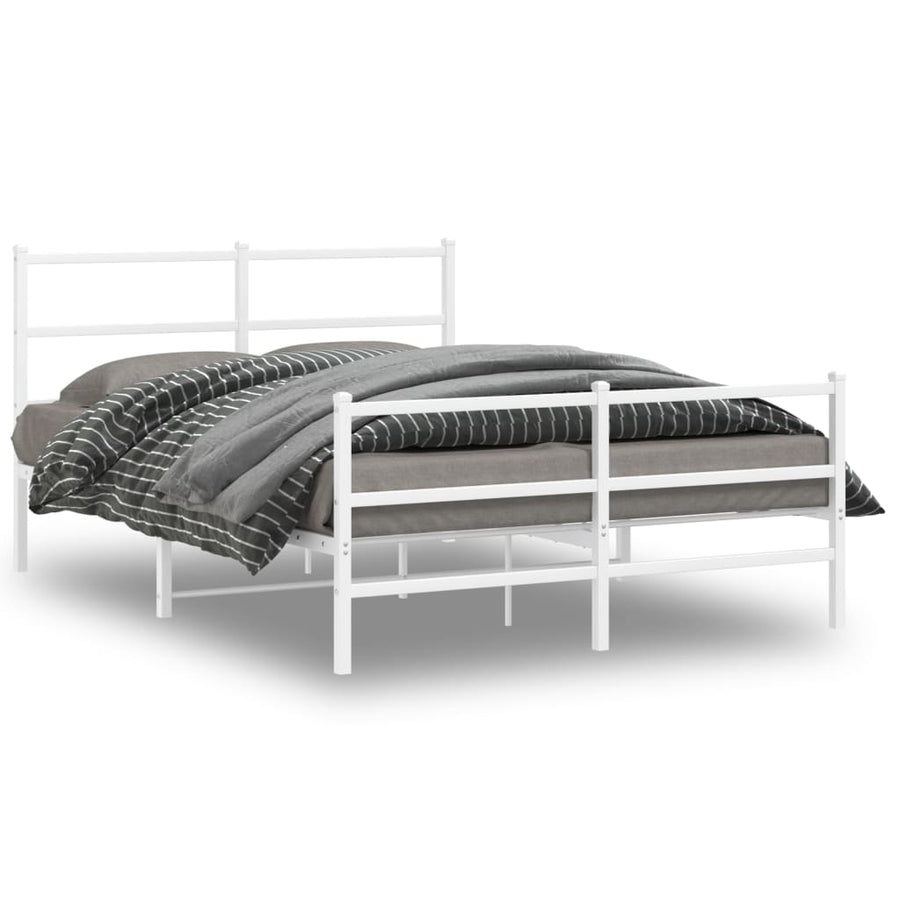 Bedframe Met Hoofd- En Voeteneinde Metaal 135 x 190 cm Wit met hoofdbord & voetbord
