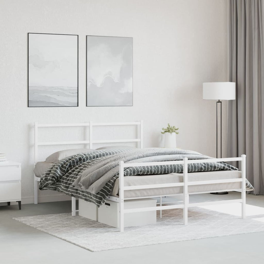 Bedframe Met Hoofd- En Voeteneinde Metaal 140 x 190 cm Wit met hoofdbord & voetbord