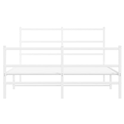 Bedframe Met Hoofd- En Voeteneinde Metaal 140 x 190 cm Wit met hoofdbord & voetbord