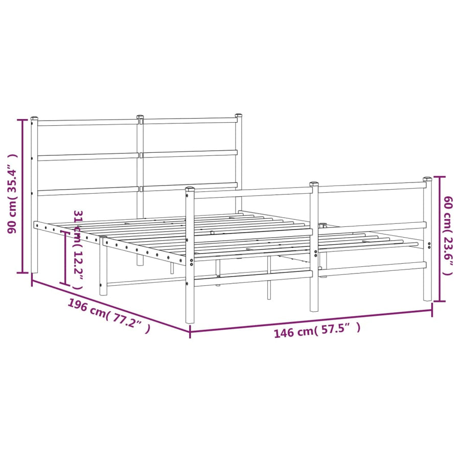 Bedframe Met Hoofd- En Voeteneinde Metaal 140 x 190 cm Wit met hoofdbord & voetbord