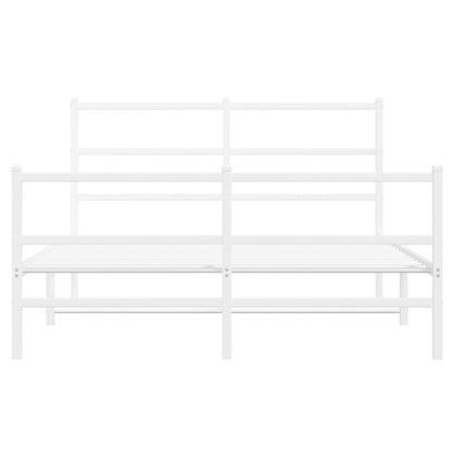 Bedframe Met Hoofd- En Voeteneinde Metaal 140 x 200 cm Wit met hoofdbord & voetbord