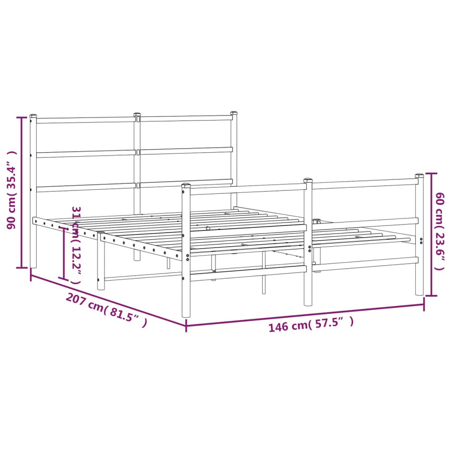 Bedframe Met Hoofd- En Voeteneinde Metaal 140 x 200 cm Wit met hoofdbord & voetbord