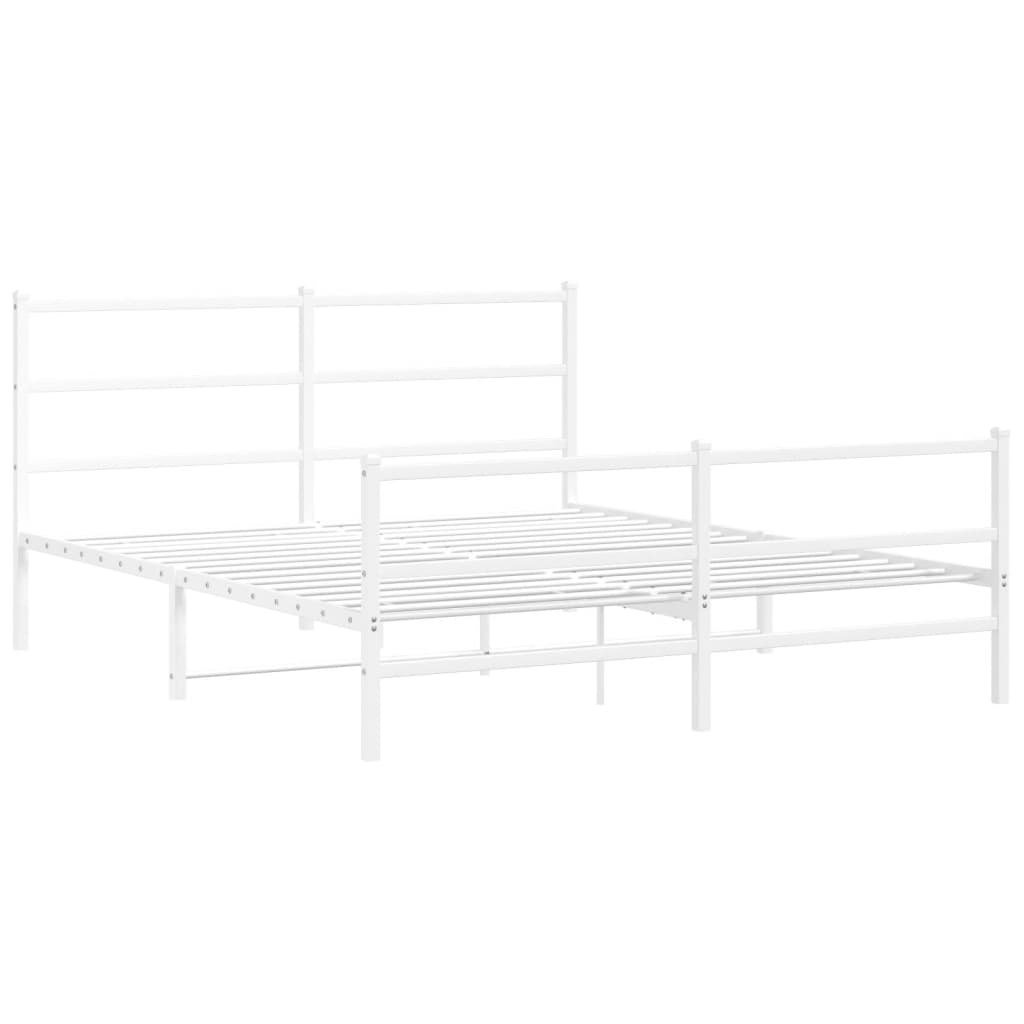 Bedframe Met Hoofd- En Voeteneinde Metaal 150 x 200 cm Wit met hoofdbord & voetbord